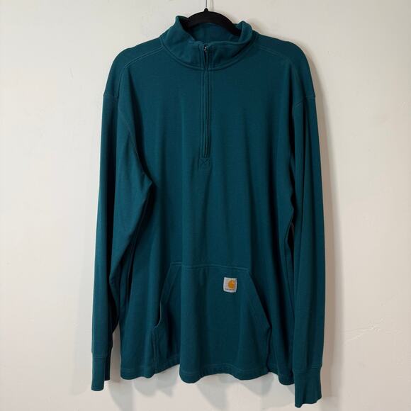 Carhartt Men's Relaxed Fit Heavyweight Long-Sleeve 1/2 Zip Thermal Shirt Teal XL - Picture 1 of 8
